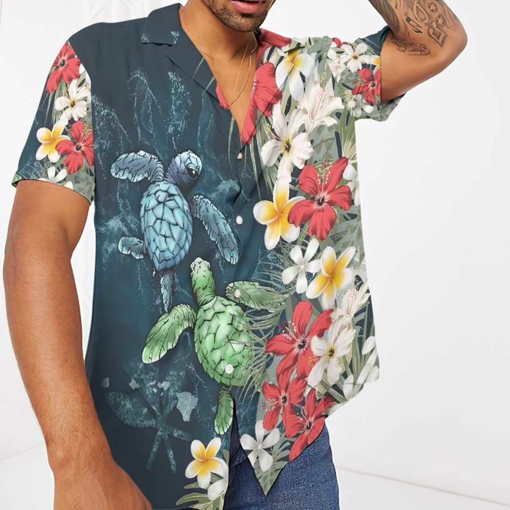 Sea Turtle Tropical Hibiscus And Plumeria Custom Short Sleeve Shirt