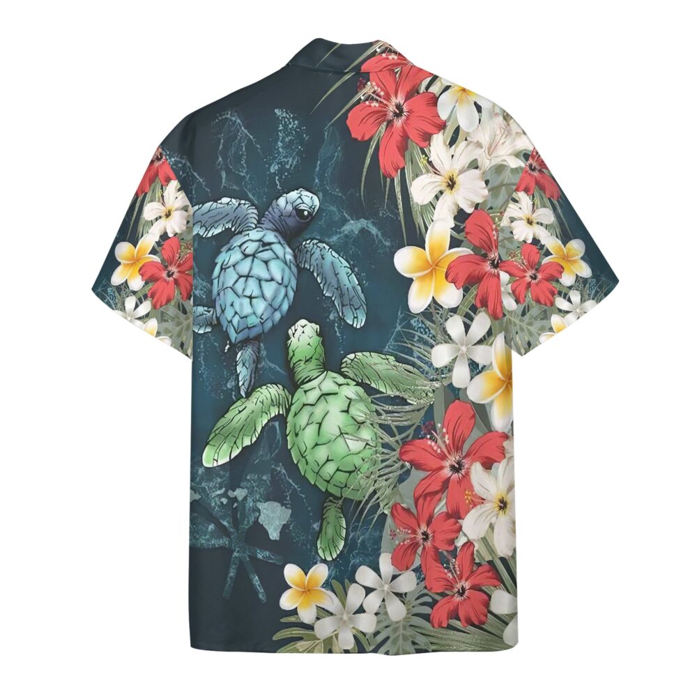 Sea Turtle Tropical Hibiscus And Plumeria Custom Short Sleeve Shirt