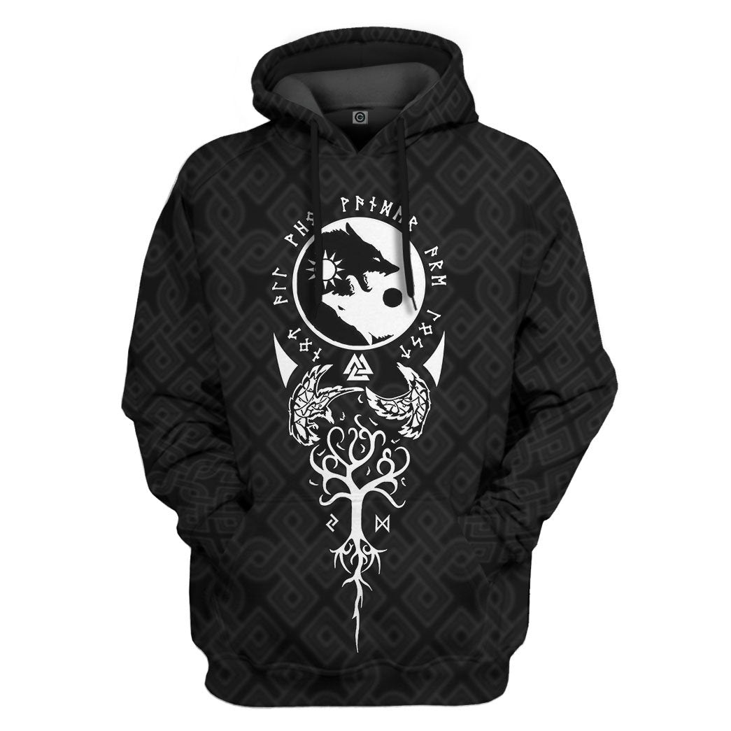 Skoll And Hati Norse Mythology Symbol Art All Over Print T-Shirt Hoodie Apparel