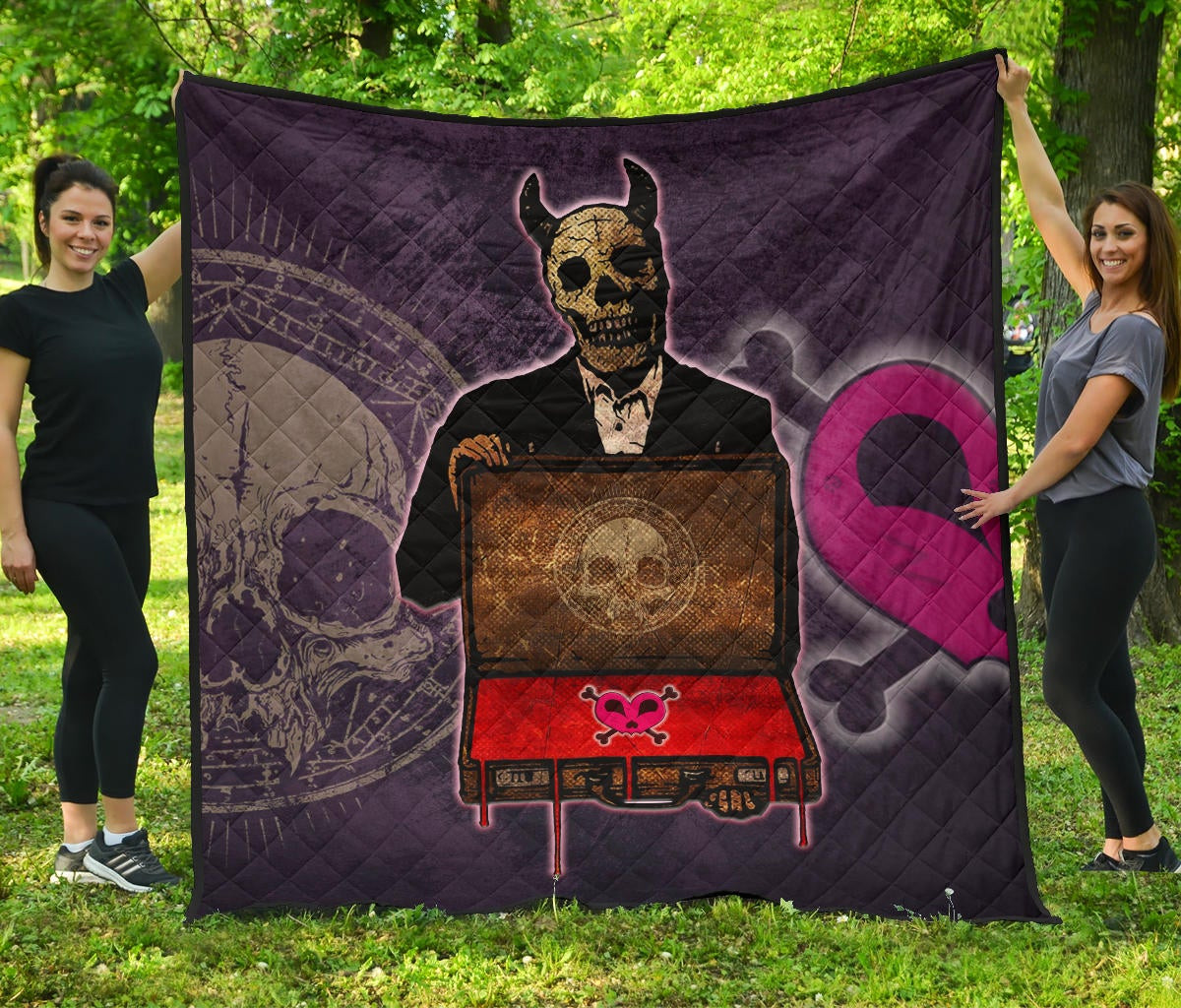 Skull Premium Quilt – Choose A Sign Skeleton Satan Wearing Suit Quilt Blanket