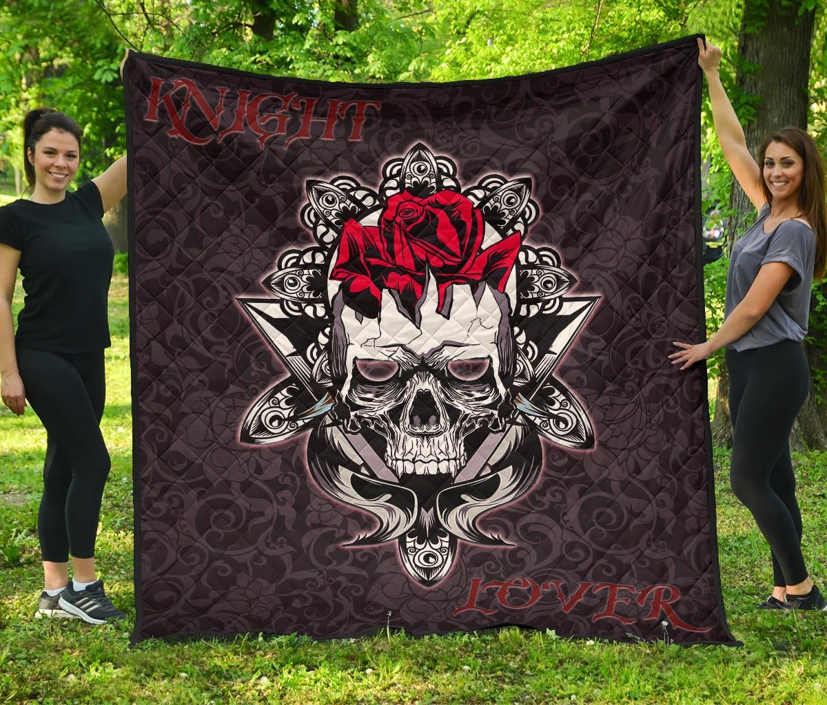 Skull Premium Quilt – Knight Lover Broken Skull With Rose Artwork Quilt Blanket