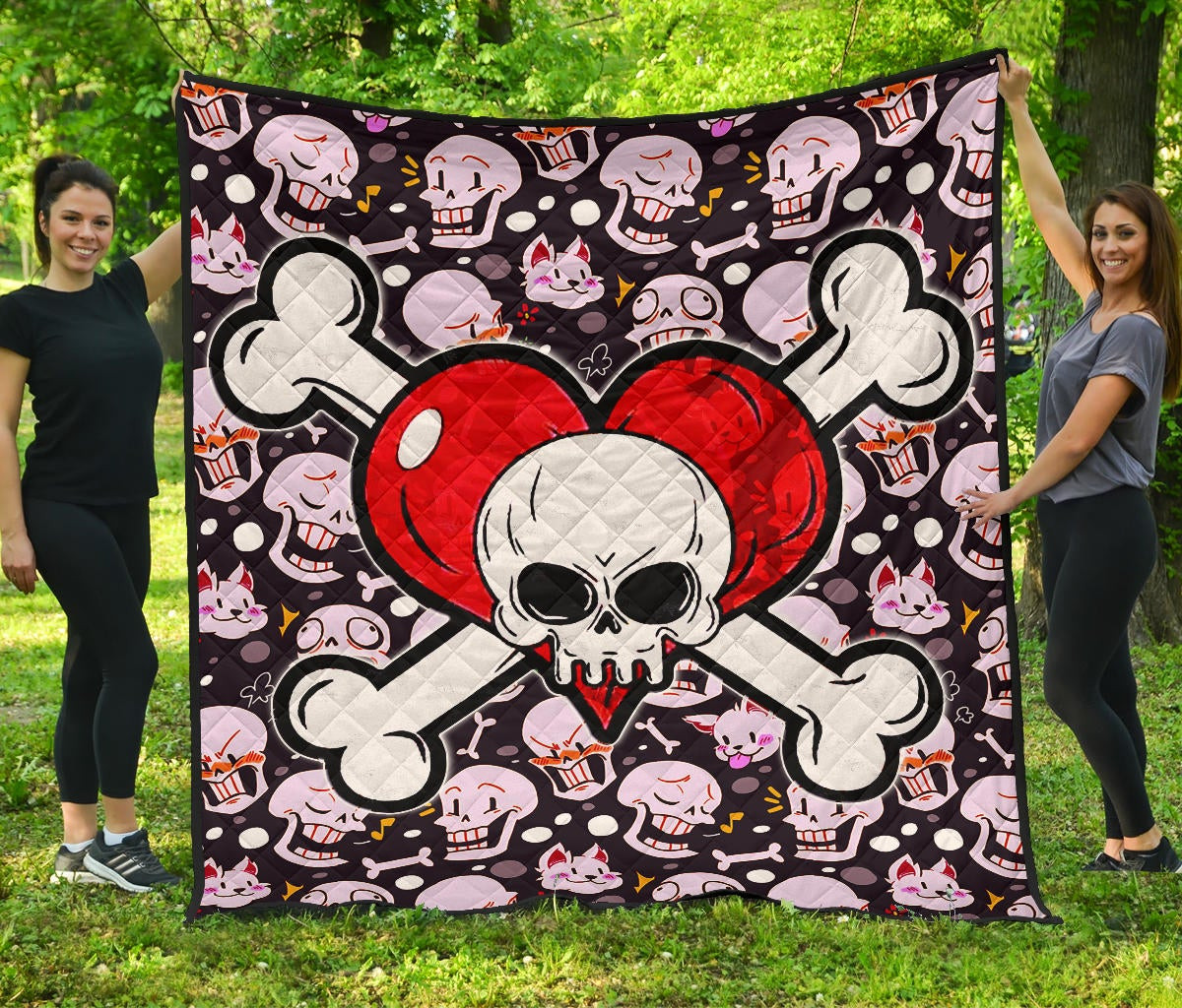 Skull Premium Quilt – Love In Your Bones Funny Skull Emotions Patterns Valentine Quilt Blanket