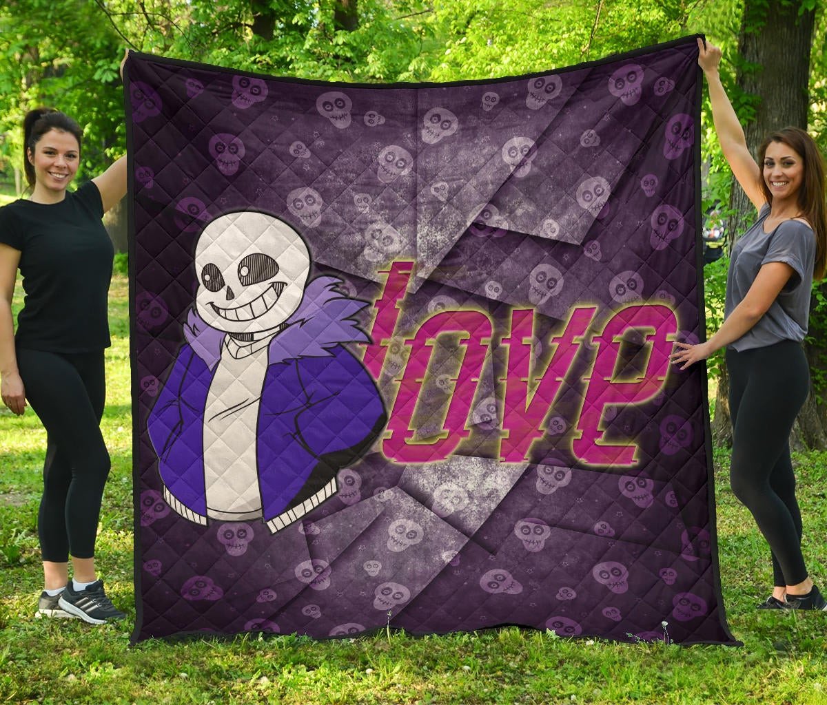 Skull Premium Quilt – Love Sans Wearing Blue Winter Clothes Skull Patterns Quilt Blanket