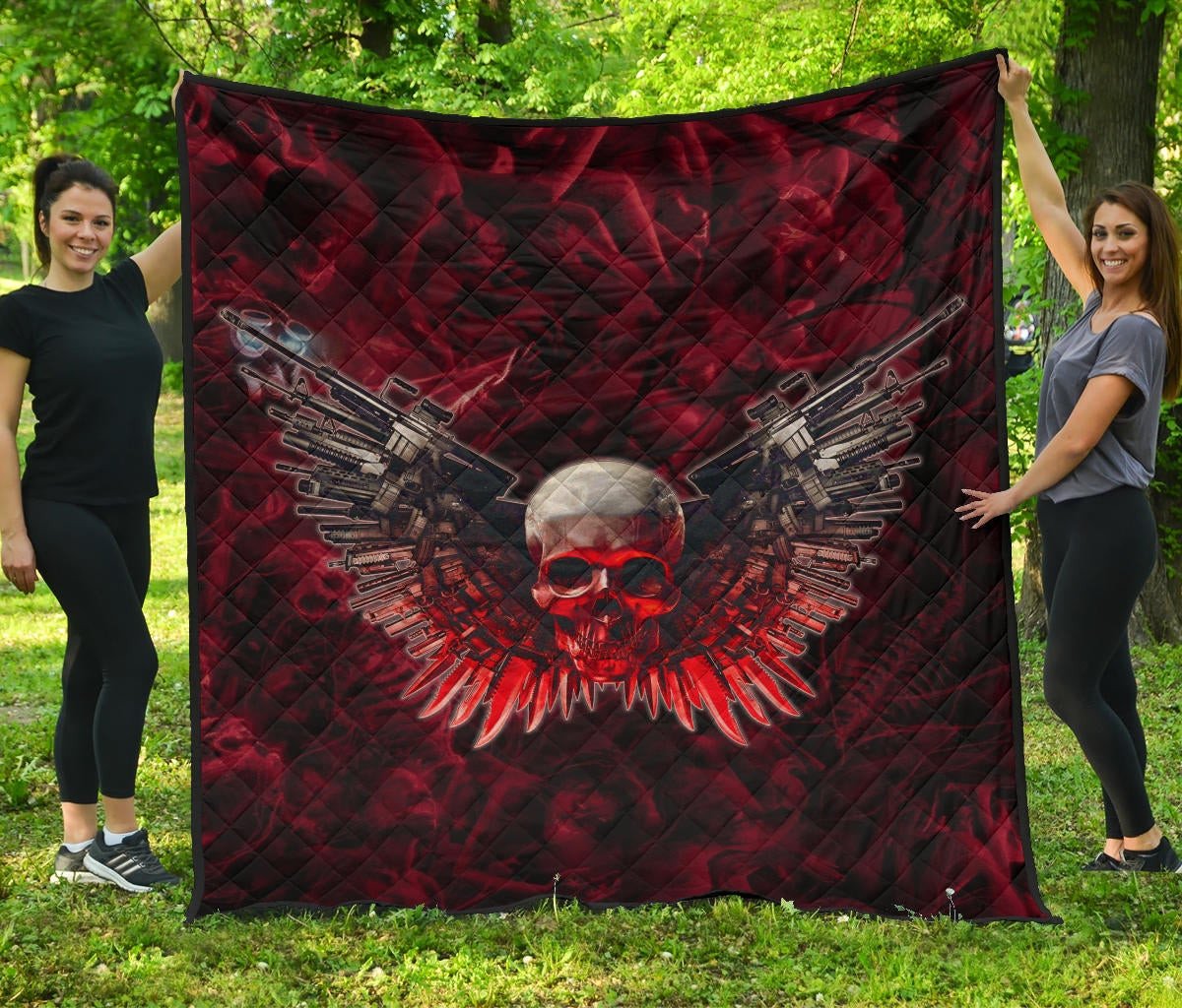 Skull Premium Quilt – Powerful Skull With Wings And Red Victim Souls Quilt Blanket