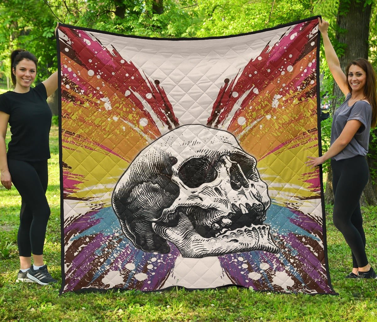 Skull Premium Quilt – Sickness Skull With Colorful Beautiful Butterfly Wings Quilt Blanket