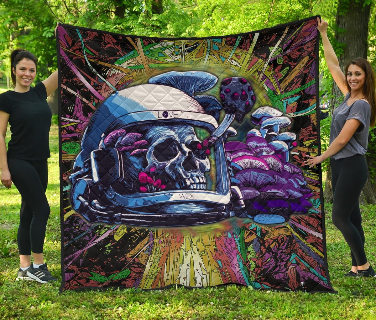 Skull Premium Quilt – Skull Wearing Helmet Moto Racing Quilt Blanket