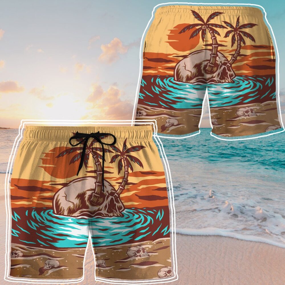 Skull Summer Beach Sunset Custom Hawaii Shirt