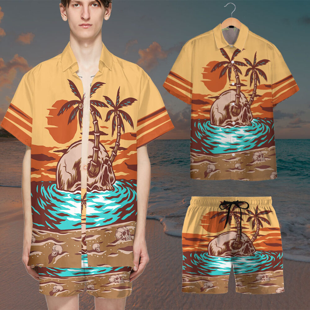 Skull Summer Beach Sunset Custom Hawaii Shirt