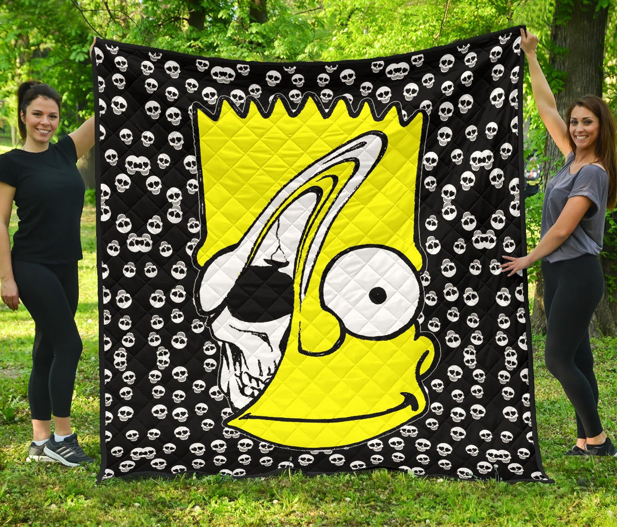 Skull Under Bart Simpson Head Tiny Skull Patterns Premium Quilt Blanket