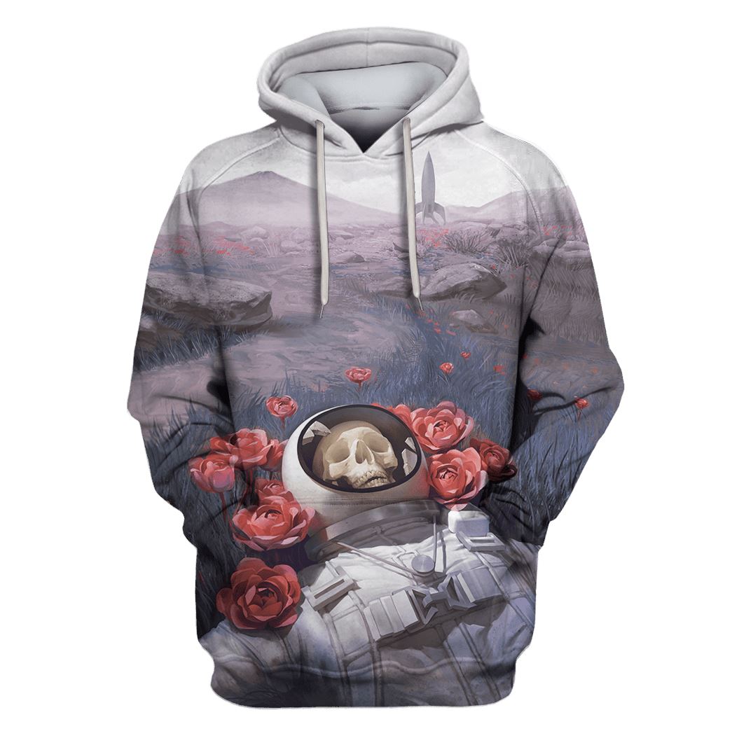 Skullcap Astronaut And Red Flowers Custom T-Shirt Hoodie Apparel