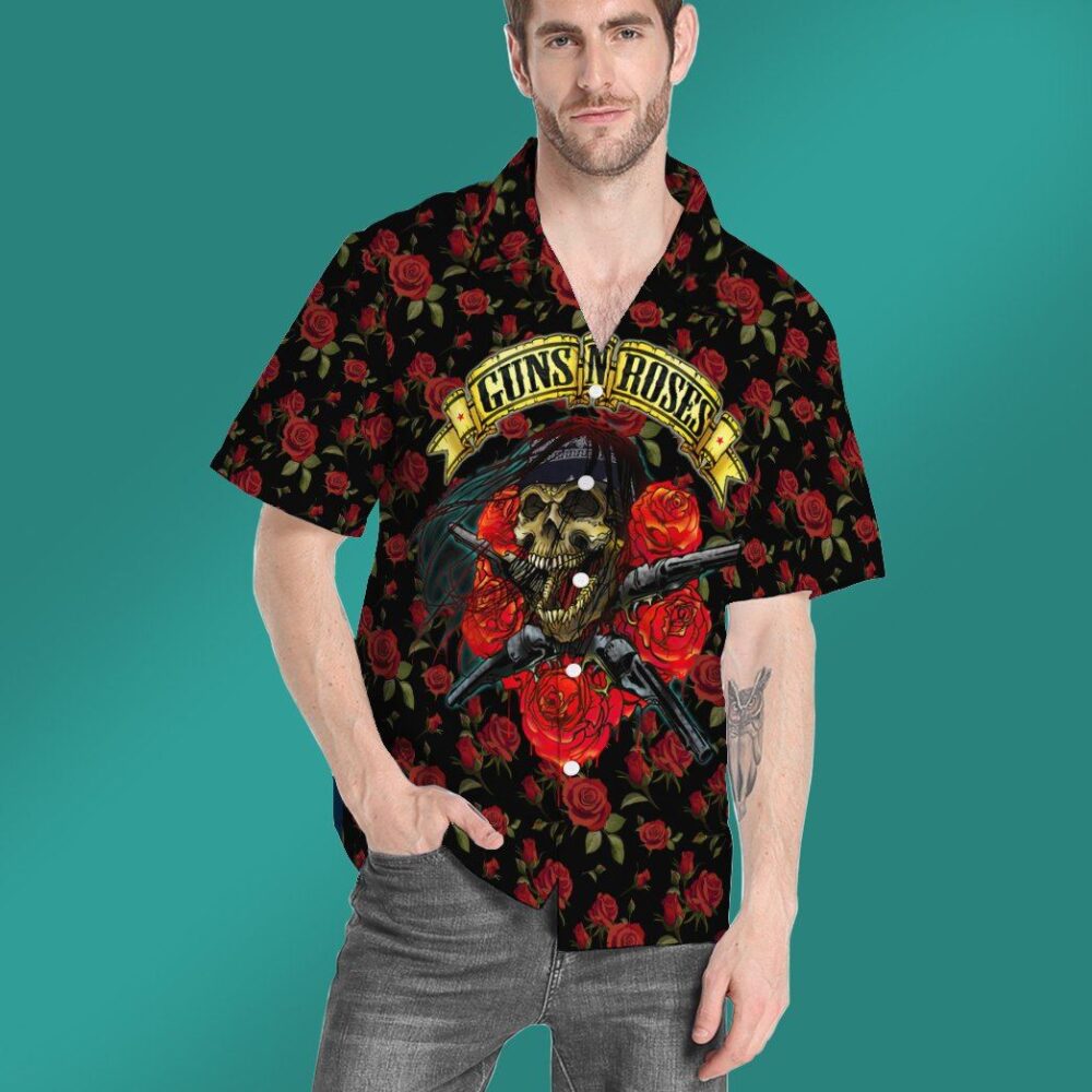 Skulls With Guns And Roses Custom Hawaii Shirt