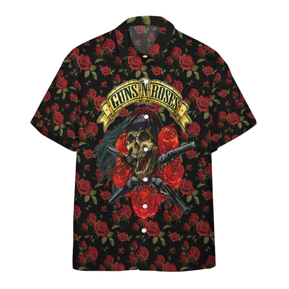 Skulls With Guns And Roses Custom Hawaii Shirt