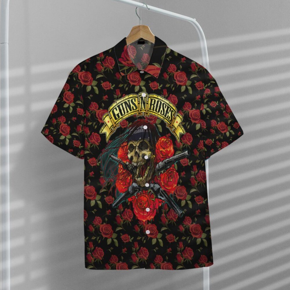 Skulls With Guns And Roses Custom Hawaii Shirt