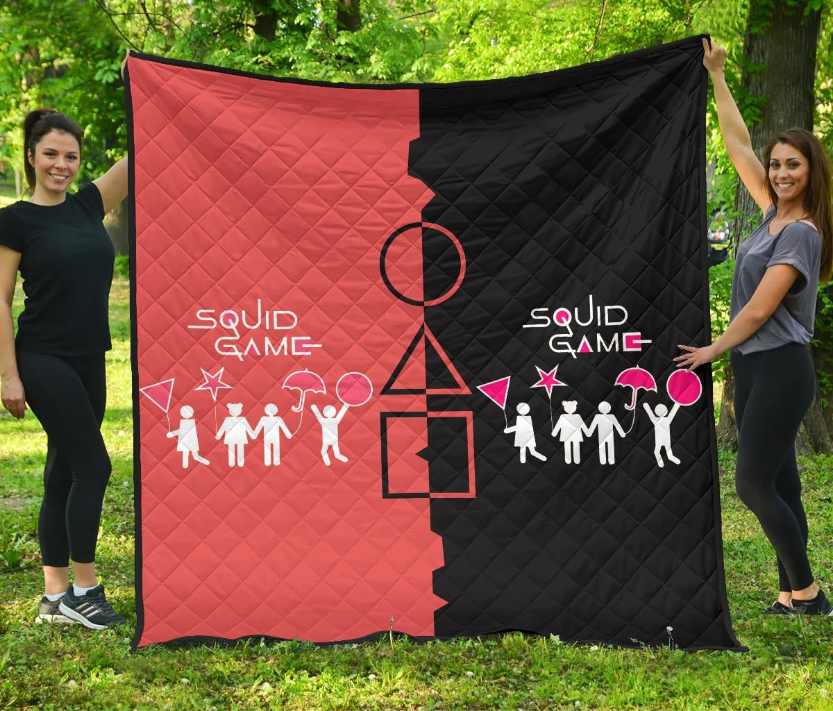 Squid Game Movie Premium Quilt – Dalgona Challenge Round Square Triangle Umbrella Quilt Blanket