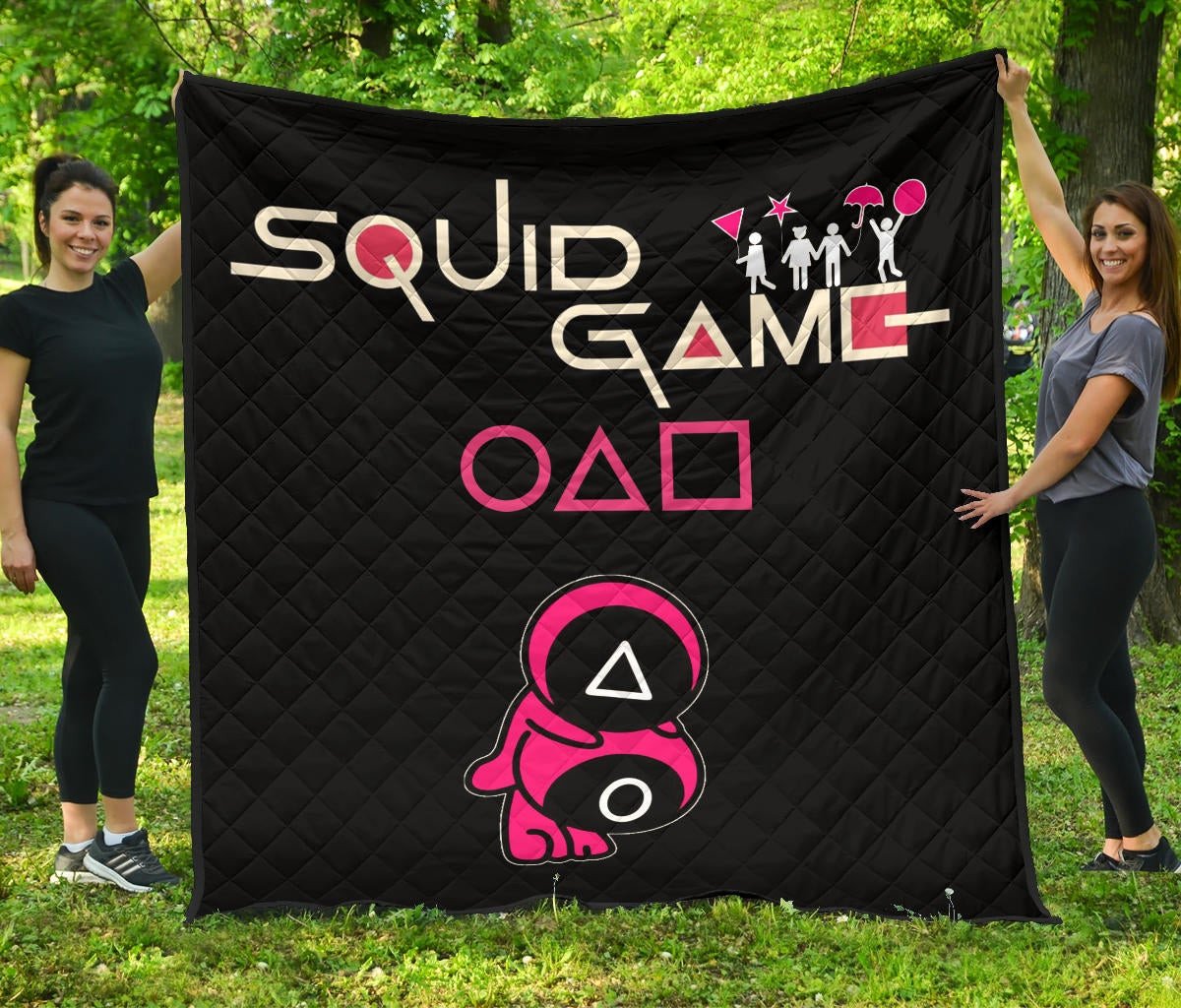 Squid Game Movie Premium Quilt – Funny Naughty Squid Workers Round Square Triangle Umbrella Quilt Blanket