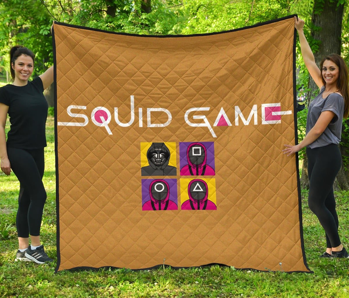 Squid Game Movie Premium Quilt – Squid Workers Round Square Triangle Face And Mask Boss Card Quilt Blanket