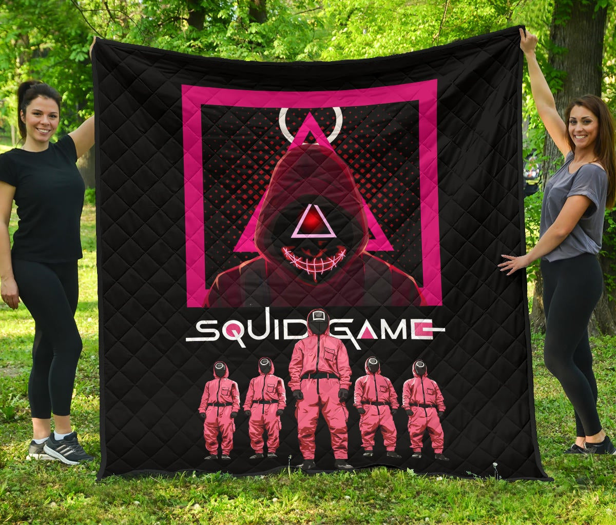 Squid Game Movie Premium Quilt – Squid Workers Squad Evil Triangle Scary Mouth Quilt Blanket