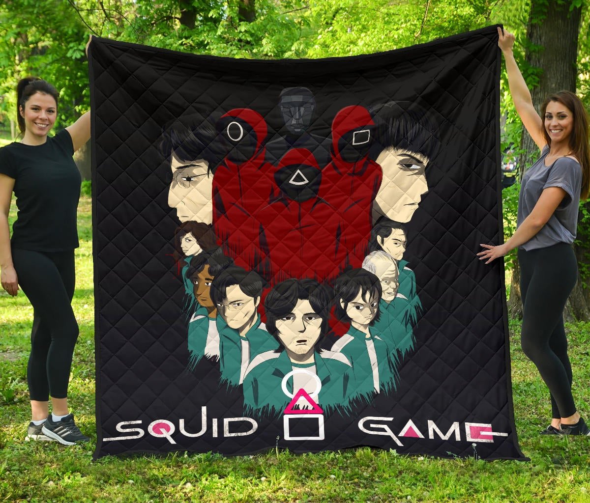 Squid Game Movie Premium Quilt – Squid Workers With Players Gather Round Quilt Blanket