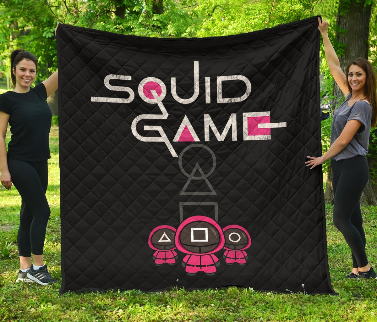 Squid Game Movie Premium Quilt Cute Chibi Squid Workers Round Square Triangle Quilt Blanket