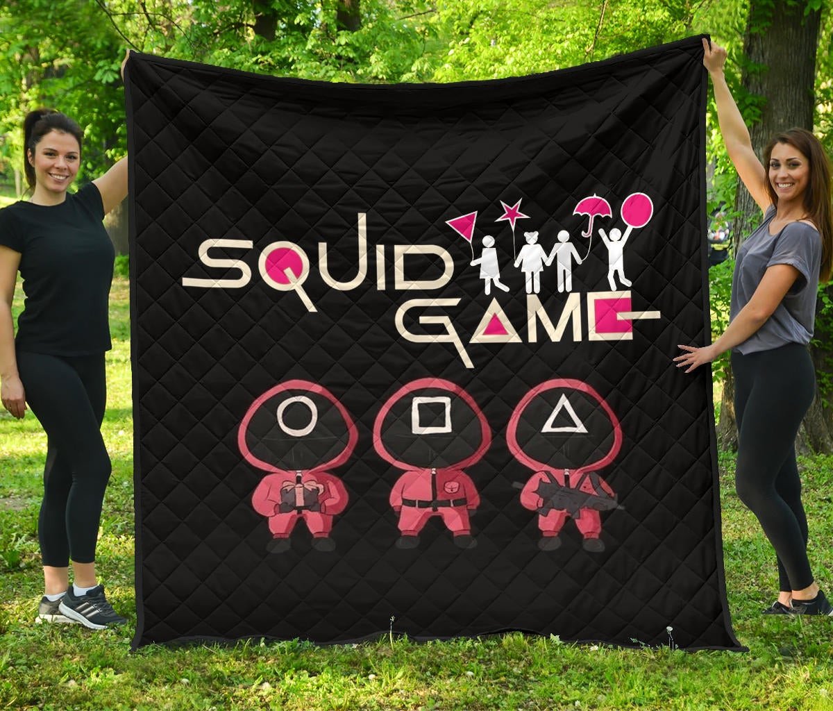 Squid Game Movie Premium Quilt Funny Fat Chibi Squid Worker Round Square Triangle Umbrella Balloon Quilt Blanket