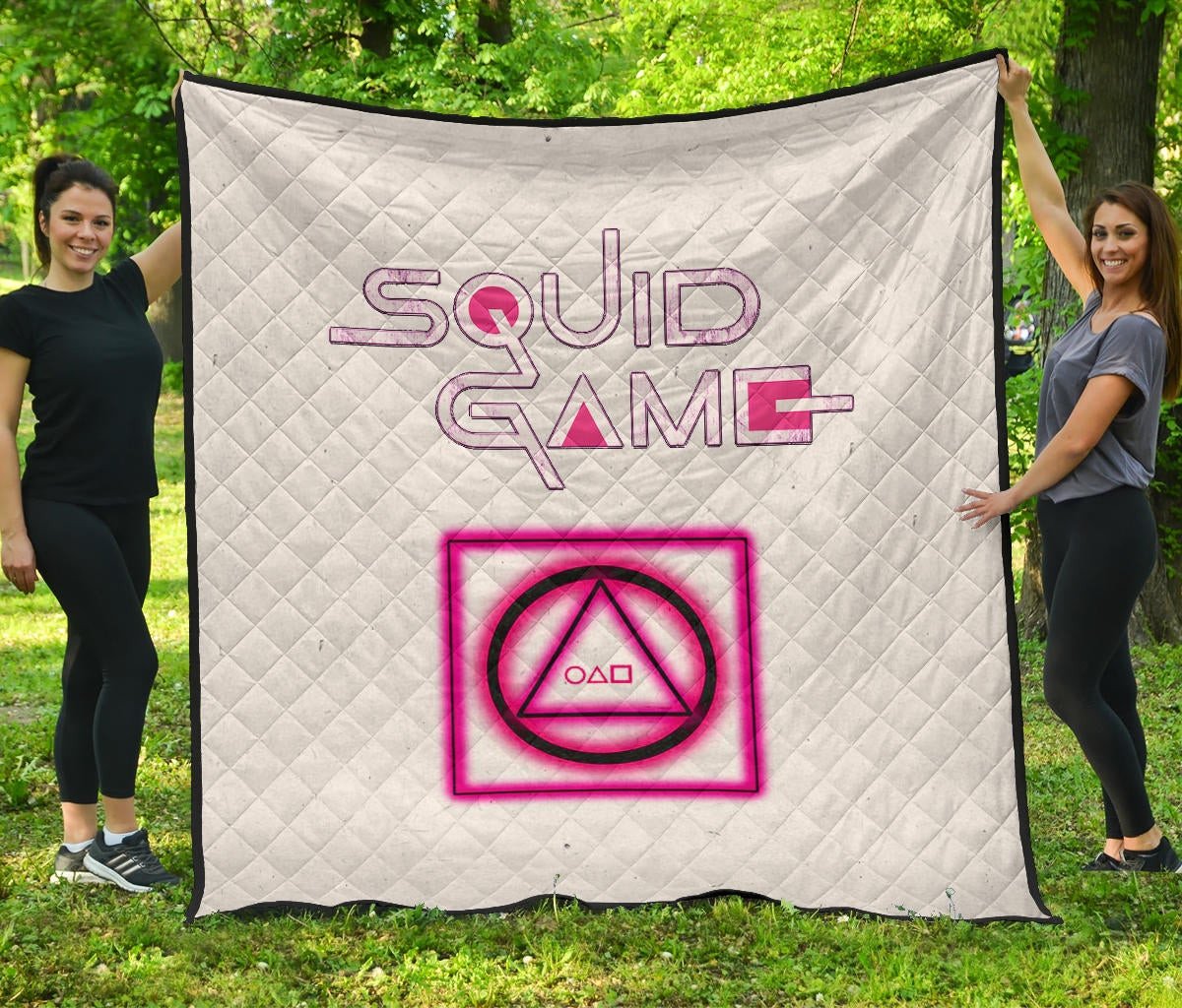 Squid Game Movie Premium Quilt Neon Round Square Triangle Shape Squid Game Text Font Quilt Blanket