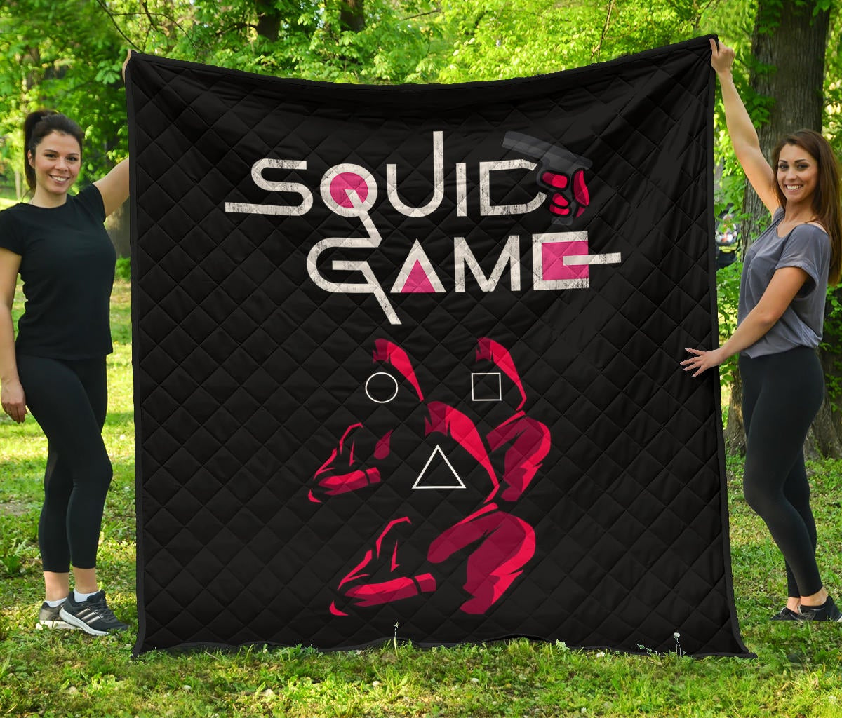 Squid Game Movie Premium Quilt Red Squid Worker Round Square Triangle Symbol Quilt Blanket