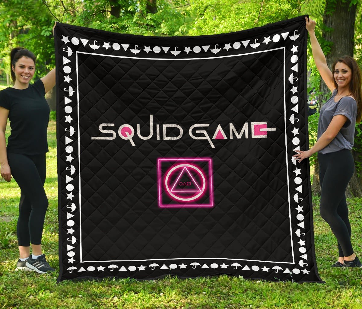 Squid Game Movie Tapestry Neon Round Square Triangle Shape Squid Game Text Font Tapestry Home Decor