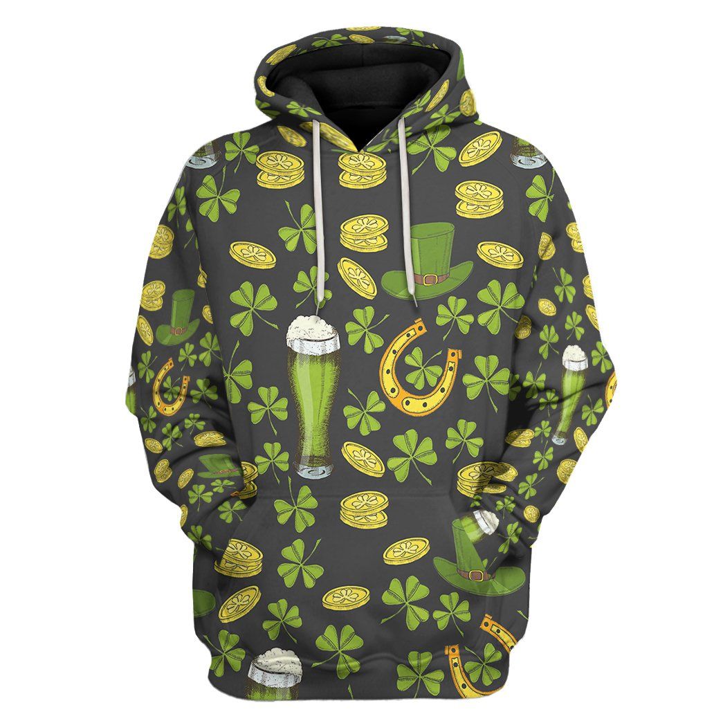 St Patricks Day Leprechaun Beer Pattern All Over Print T-Shirt Hoodie Apparel