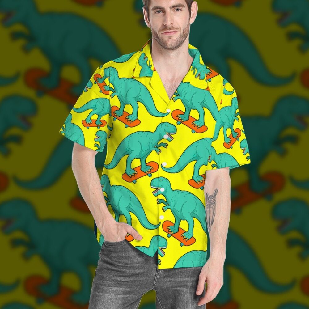 T Rex On Skateboard Custom Hawaii Shirts