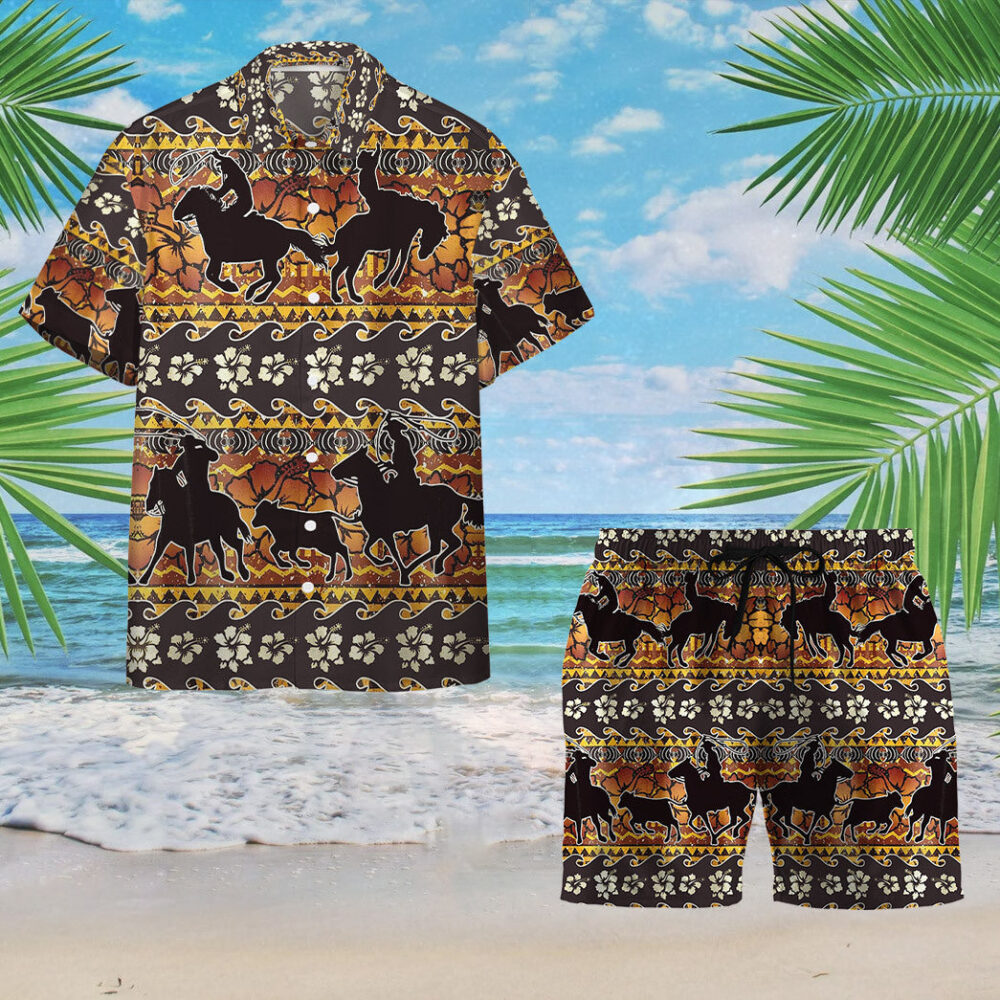 Team Roping Flower Hawaiian Pattern Custom Hawaii Shirt