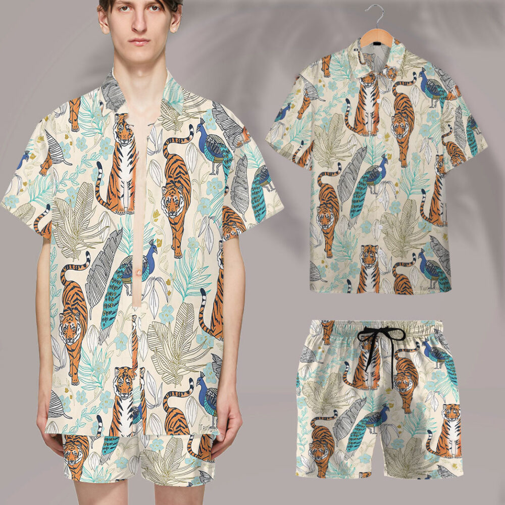 Tiger And Peacock Tropical Custom Hawaii Shirt