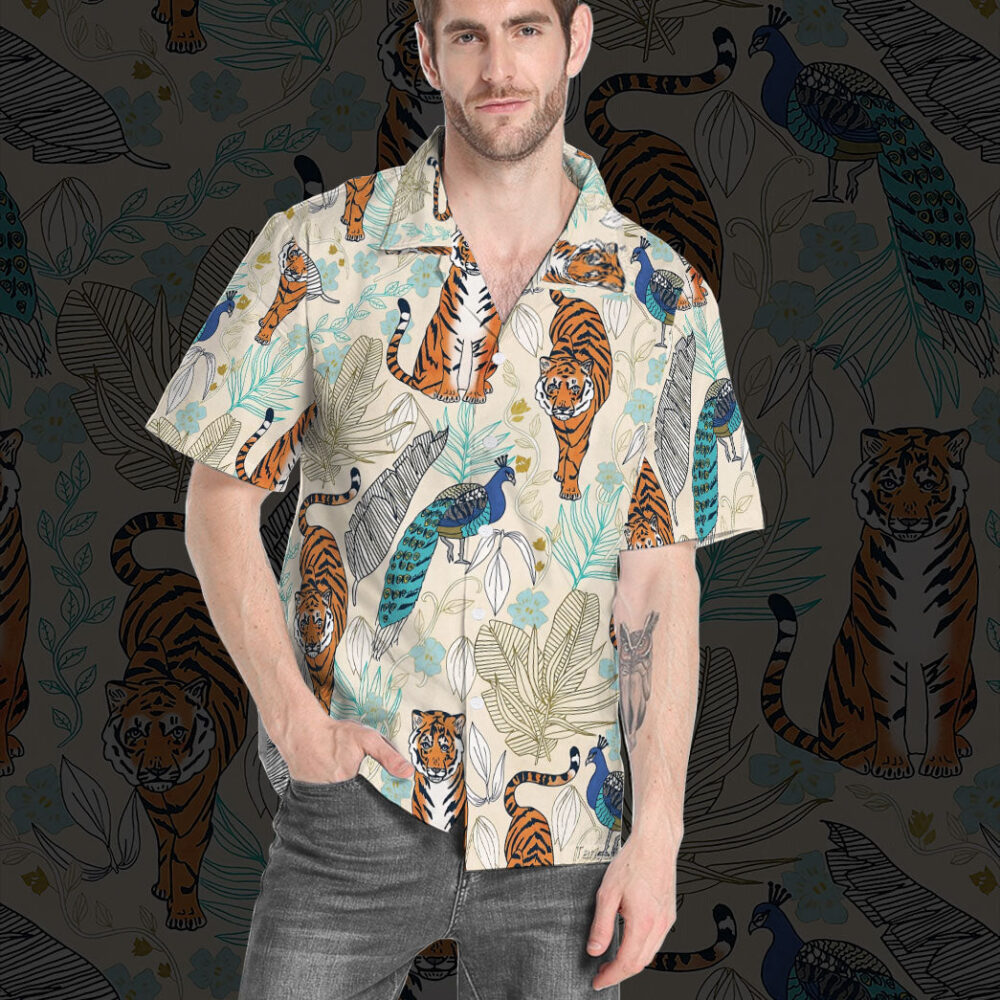 Tiger And Peacock Tropical Custom Hawaii Shirt