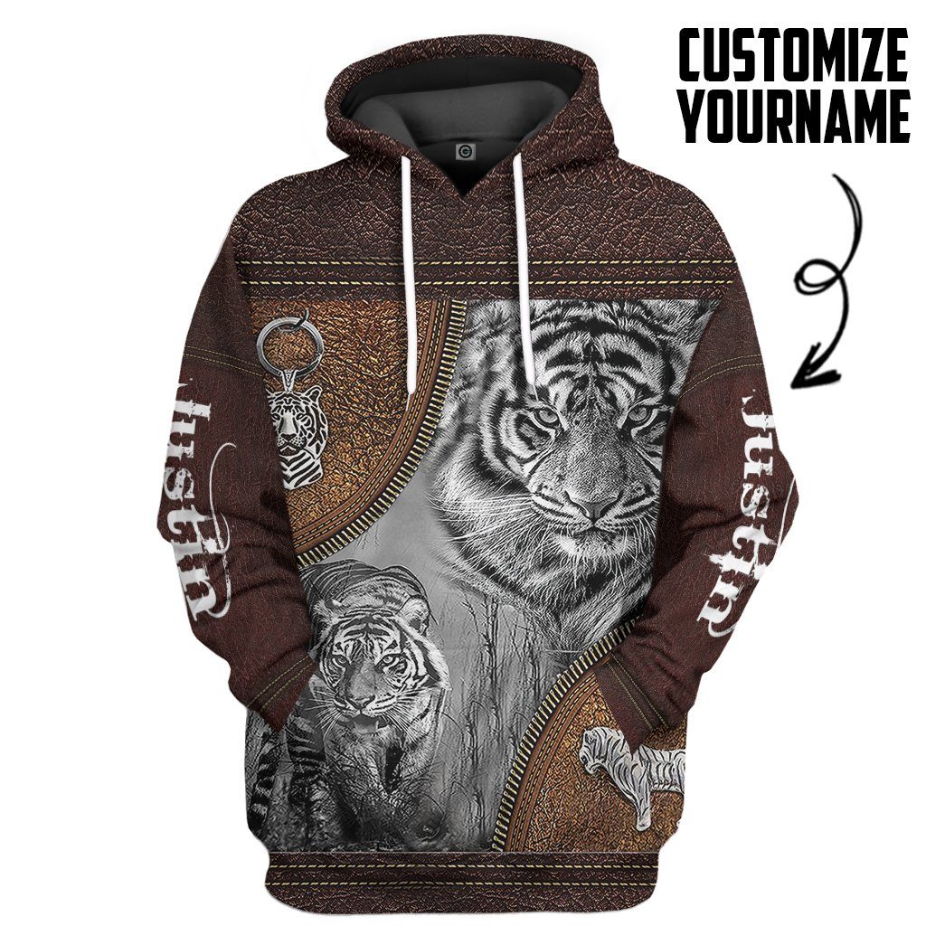 Tiger Leather Custom Name Tshirt Hoodie Apparel