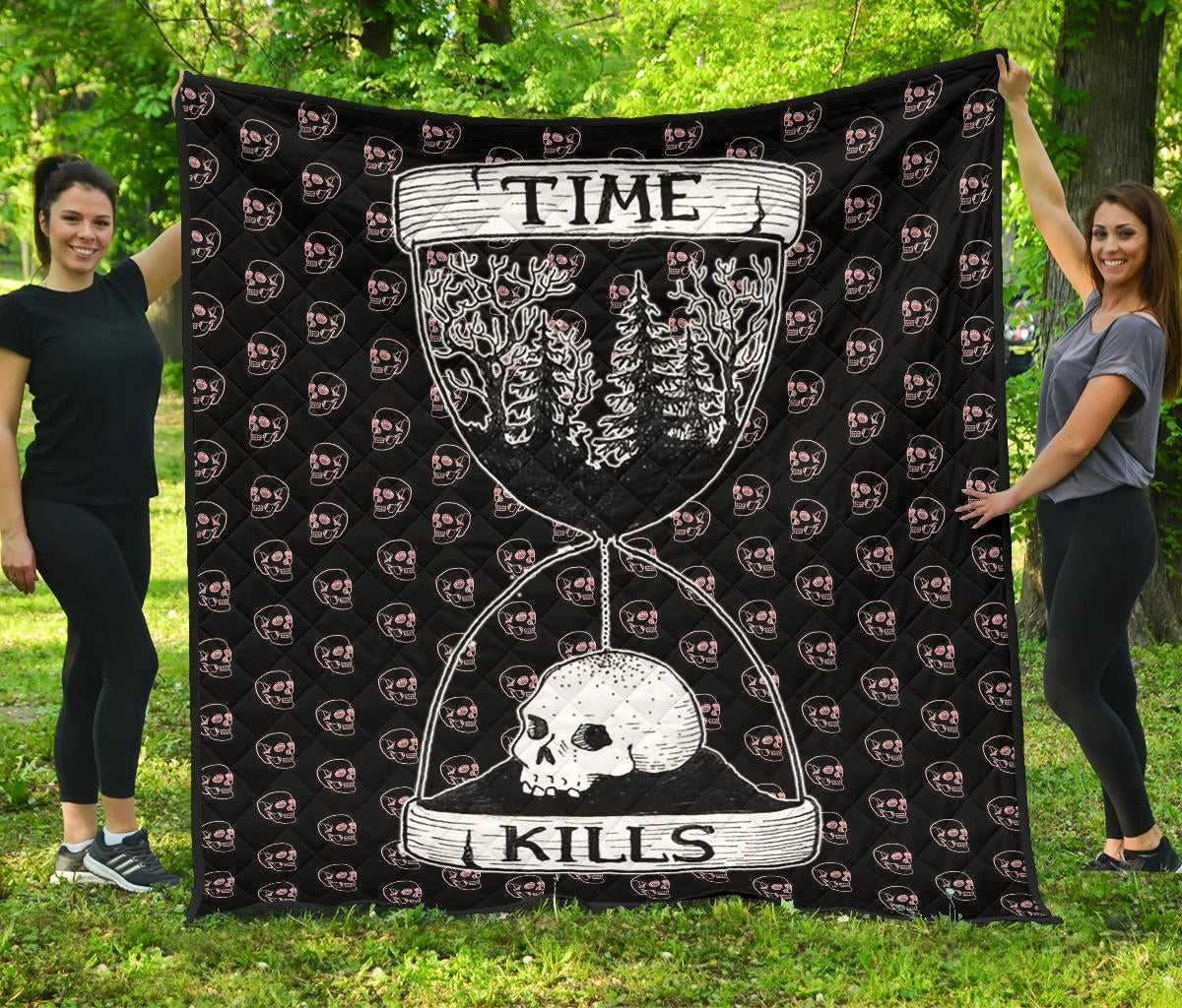 Time Kills Skeleton Head Patterns Sand Timer Premium Quilt Blanket