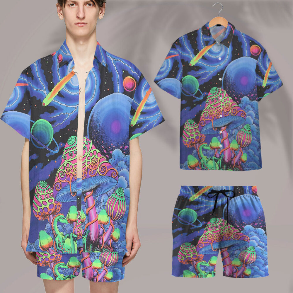 Trippy Cosmic Shrooms Hippie Vibe Custom Hawaii Shirt