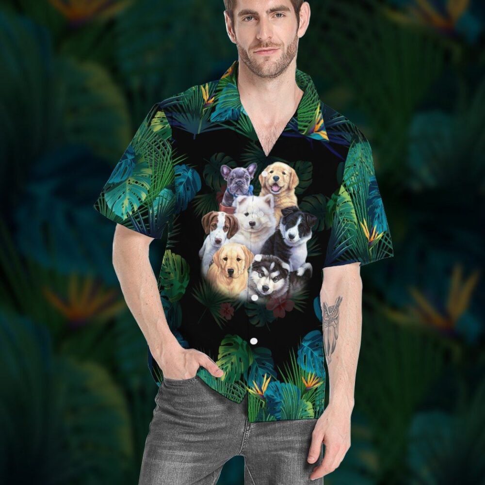 Tropical Garden Puppies Custom Short Sleeve Shirts