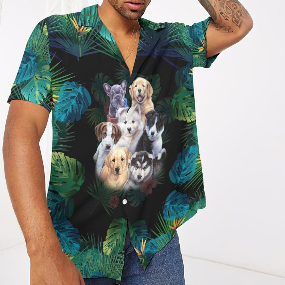 Tropical Garden Puppies Custom Short Sleeve Shirts