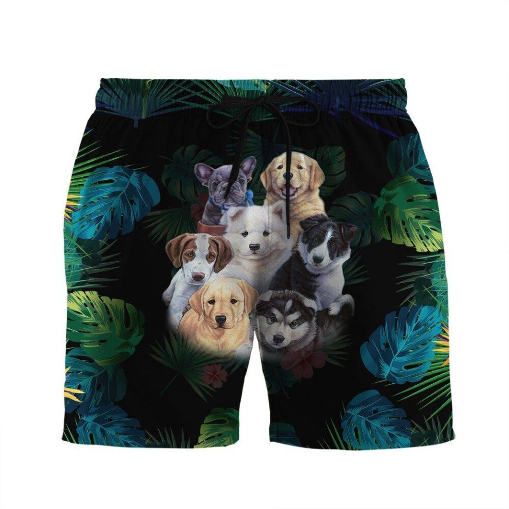 Tropical Garden Puppies Custom Short Sleeve Shirts