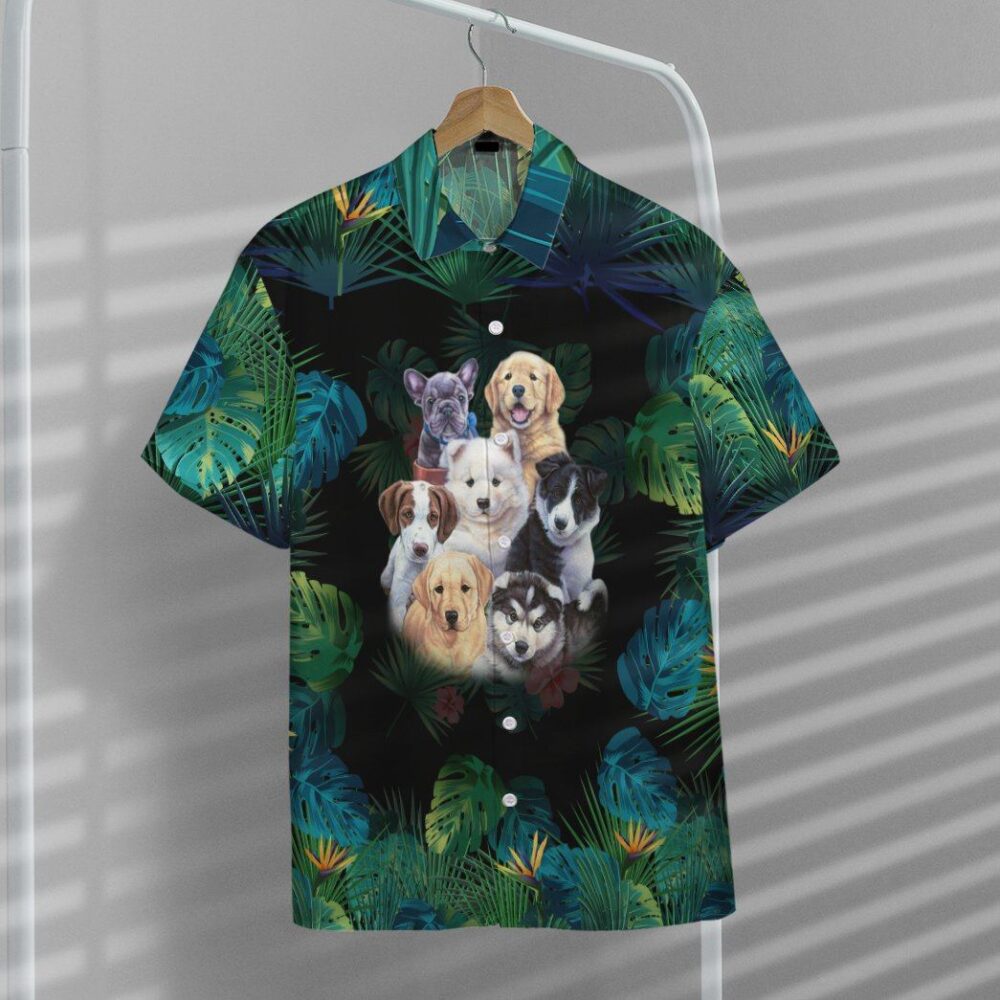 Tropical Garden Puppies Custom Short Sleeve Shirts