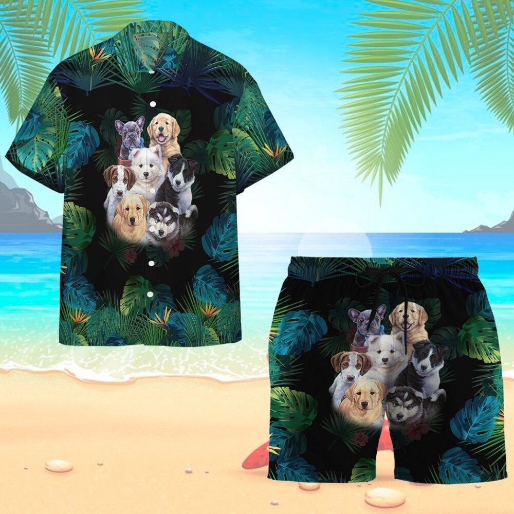 Tropical Garden Puppies Custom Short Sleeve Shirts