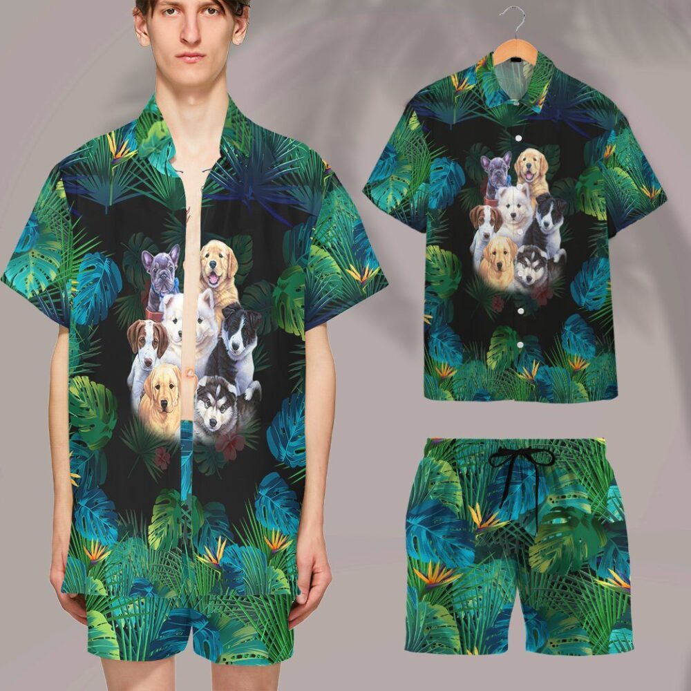 Tropical Garden Puppies Custom Short Sleeve Shirts