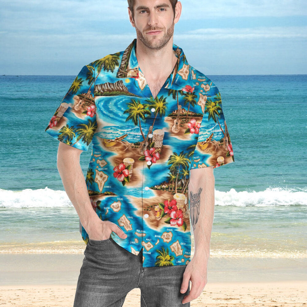 Tropical Island Escape Hawaiian Camp Custom Short Sleeve Shirt