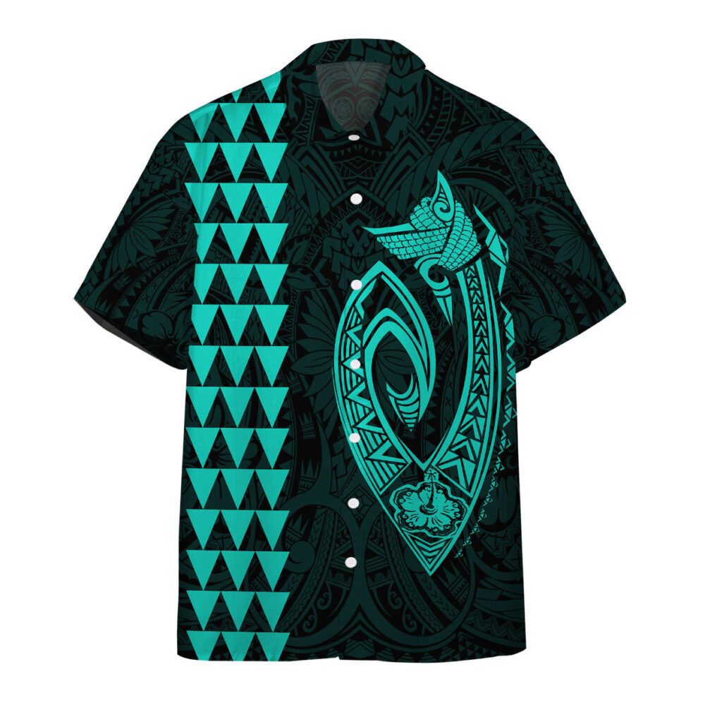 Turquoise Fish Hook Hawaii Shirt