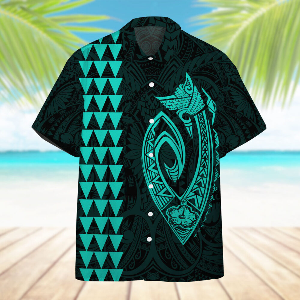 Turquoise Fish Hook Hawaii Shirt