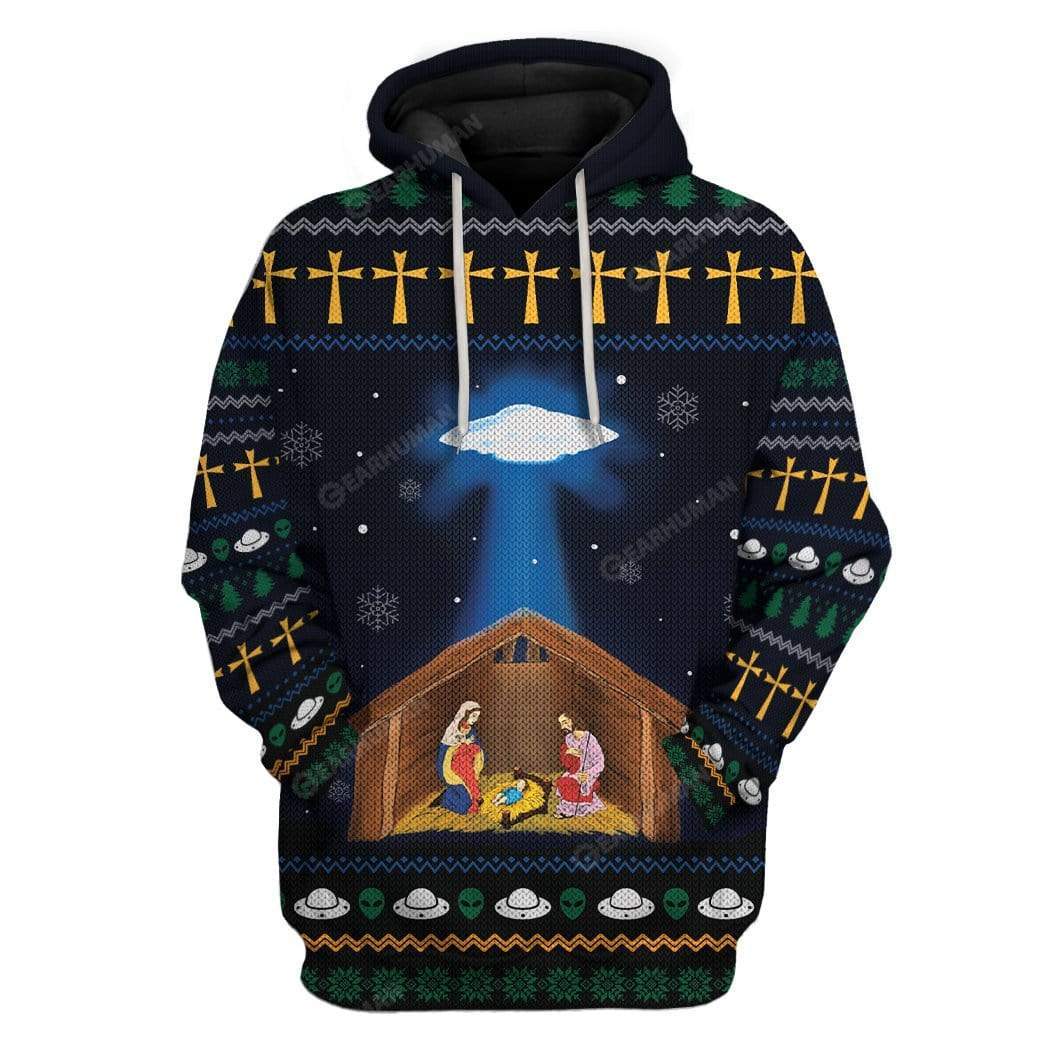 Ugly Jesus Nativity With UFO Star Custom T-Shirt Hoodie Apparel