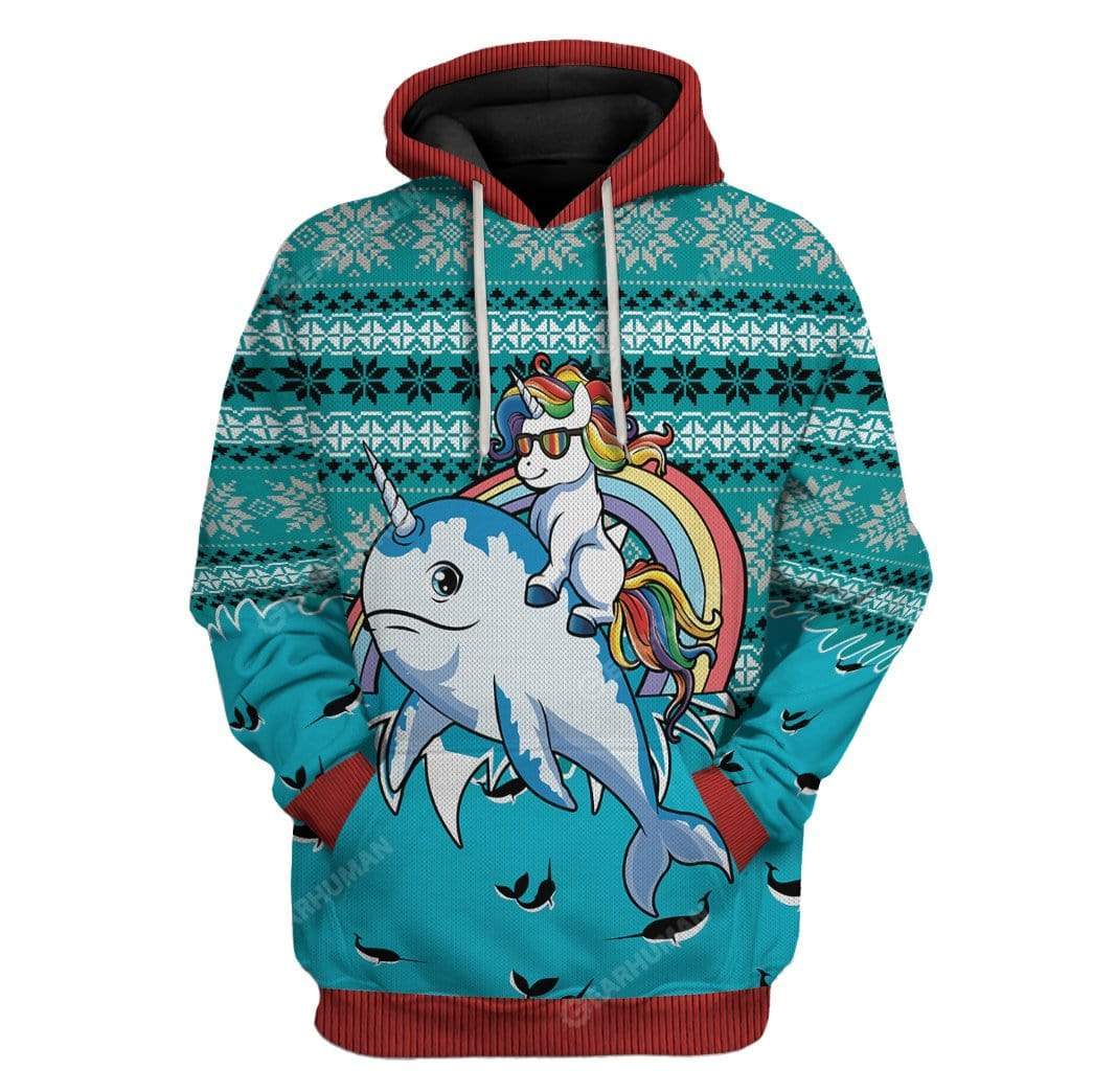 Ugly Unicorn Riding Narwhal Christmas Custom T-Shirts Hoodies Apparel