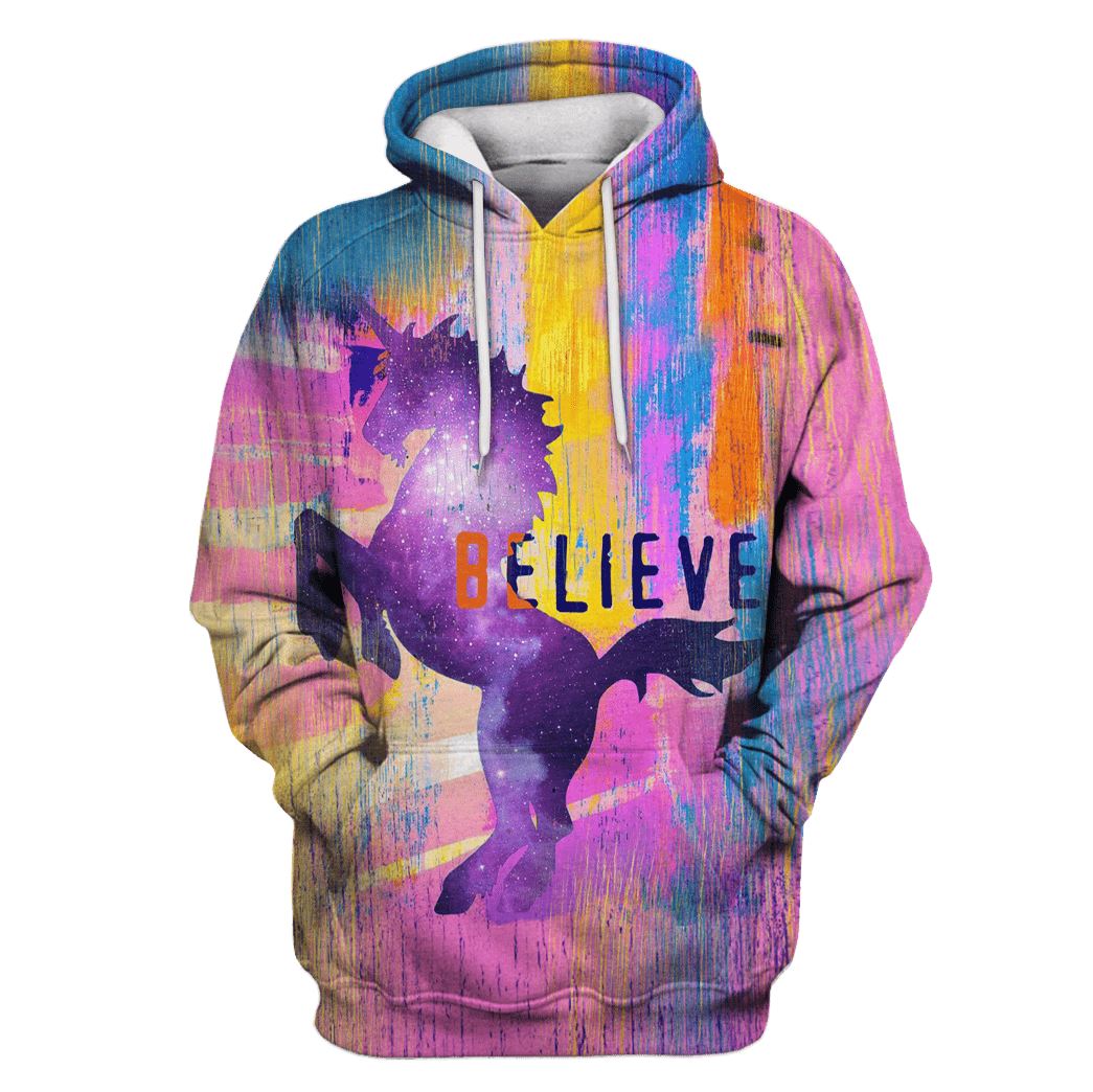 Unicorn in the galaxy background v2 Custom T-Shirt Hoodie Apparel