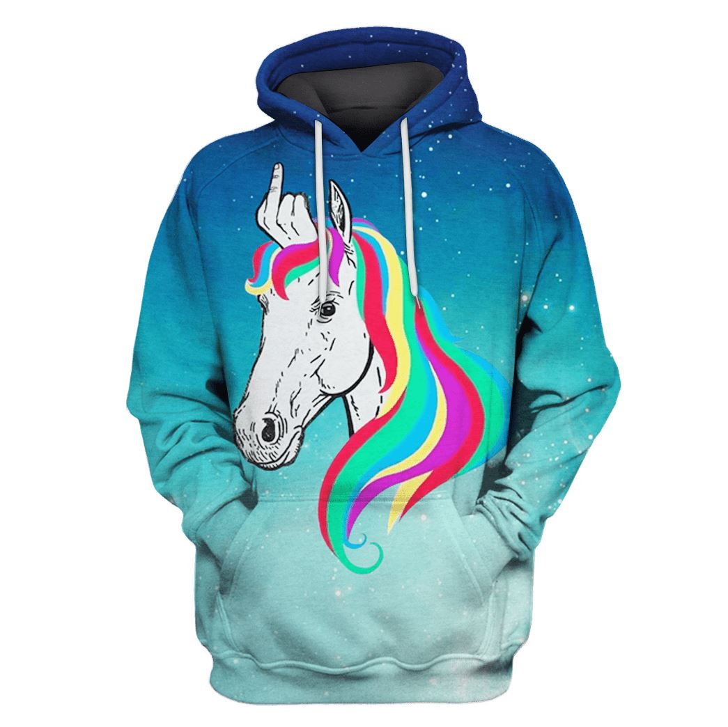 Unicorn With Middle Finger OuterSpace Custom T-Shirt Hoodie Apparel