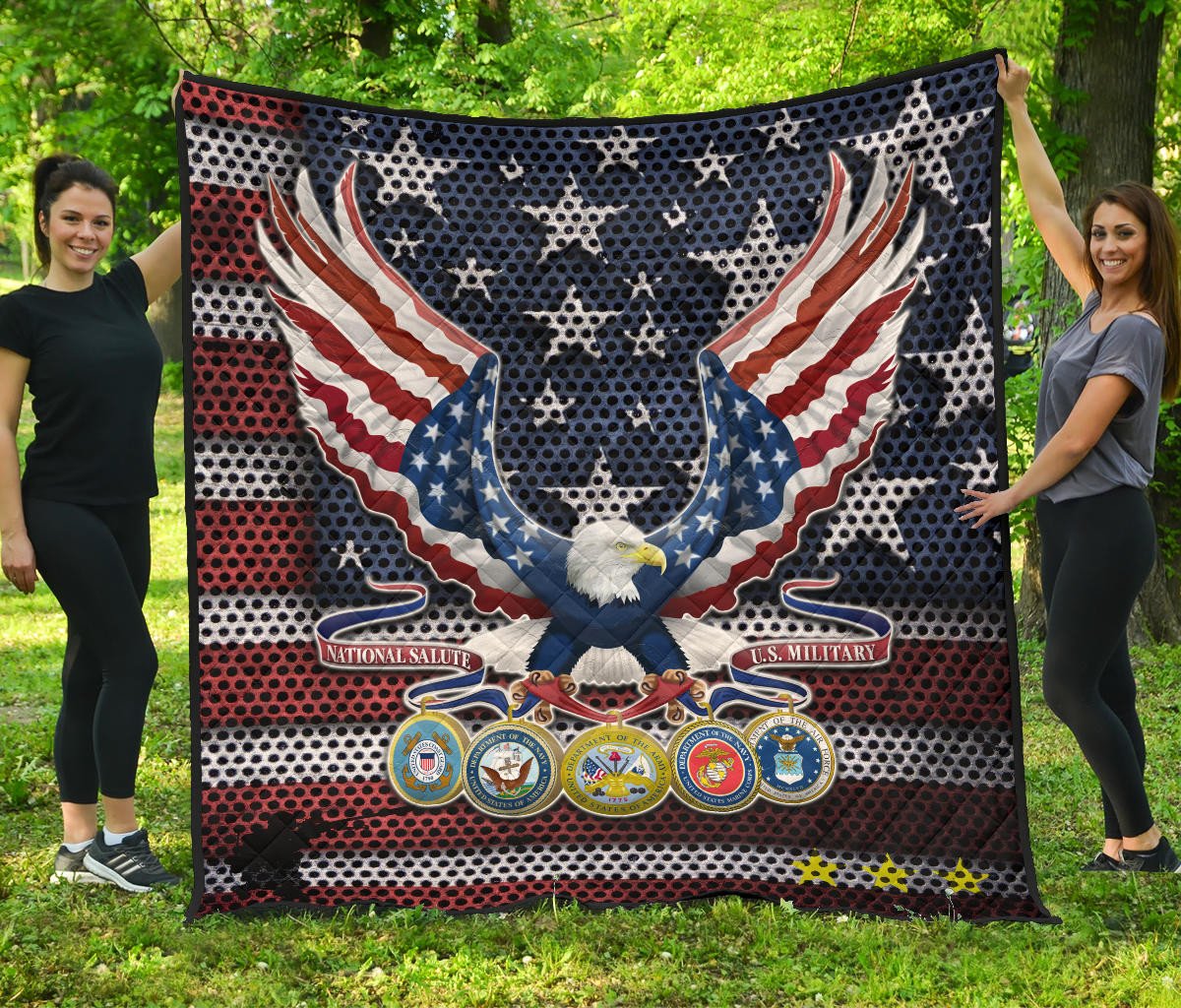 US Independence Day Bald Eagle Grab US Military Medal Premium Quilt Blanket