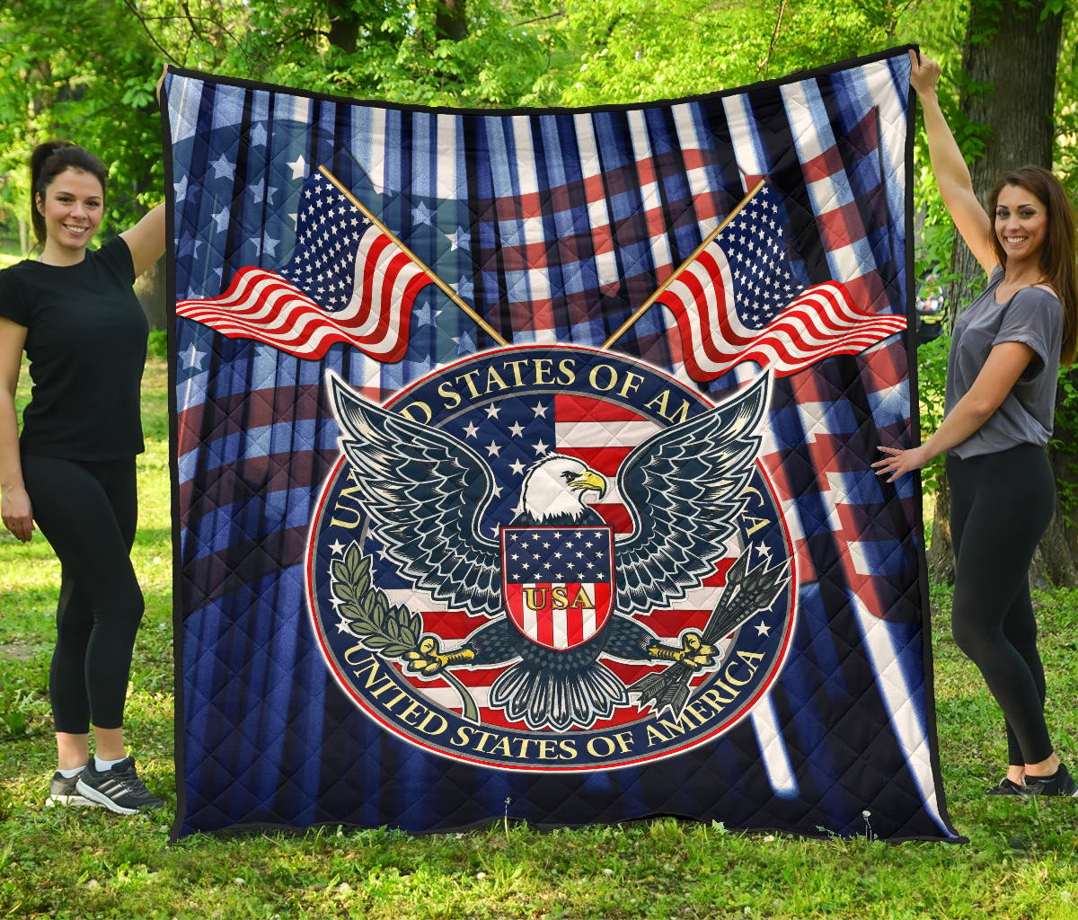 US Independence Day Bald Eagle USA Symbol Glory Flag Premium Quilt Blanket